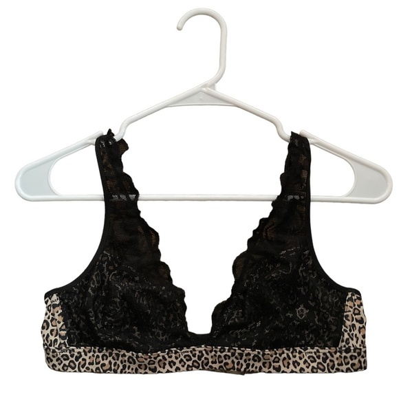 Victoria’s Secret PINK Unlined Plunge Bralette Lace Bra Black Animal Print M - Picture 3 of 10